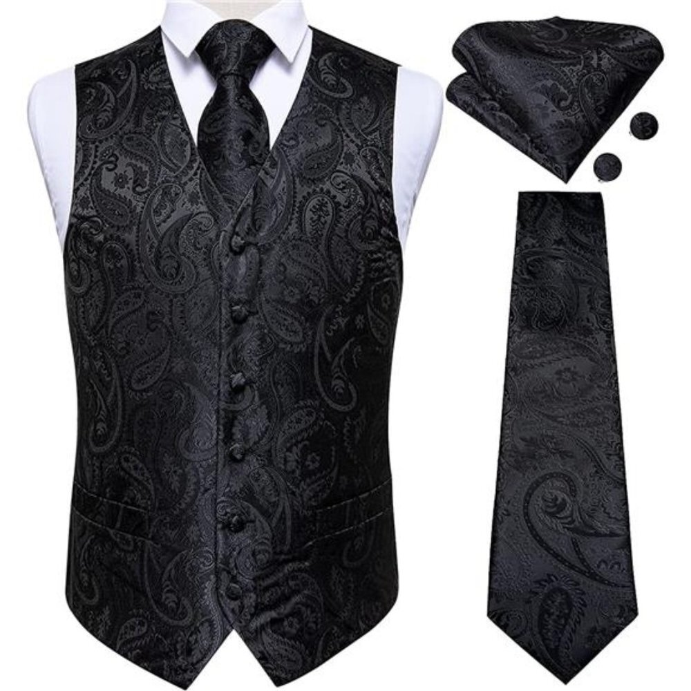 Men's Paisley Waistcoat and Necktie Pocket Square Cufflink Vest Suit Set